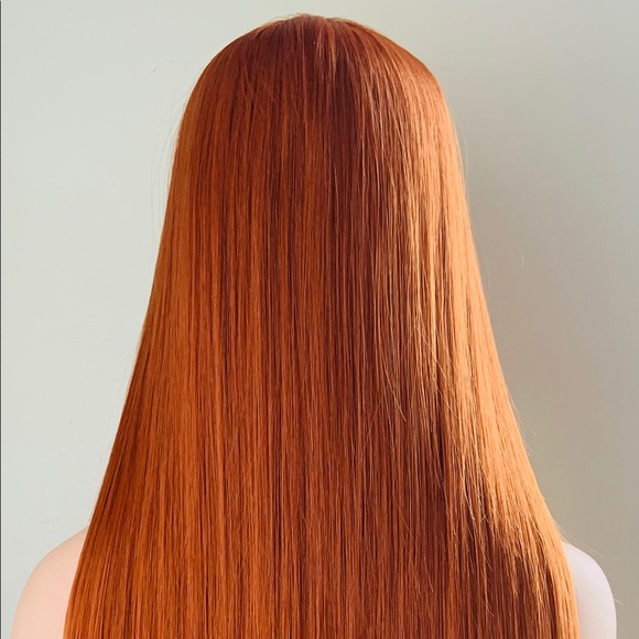 “Put On & Go” Long Copper Color Premium Fiber Wig with Bangs - New in Package - Picture 12 of 13